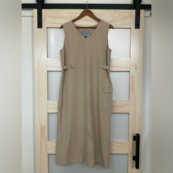 HSZ Dresses & Skirts - HSZ Studio Khaki Utility Midi Dress Y2K Minimalist Sleeveless M
